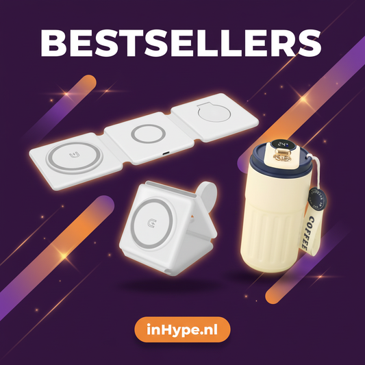 2 bestsellers van Inhype.nl: 3-in-1 draadloze oplader & FX Factory thermosbeker